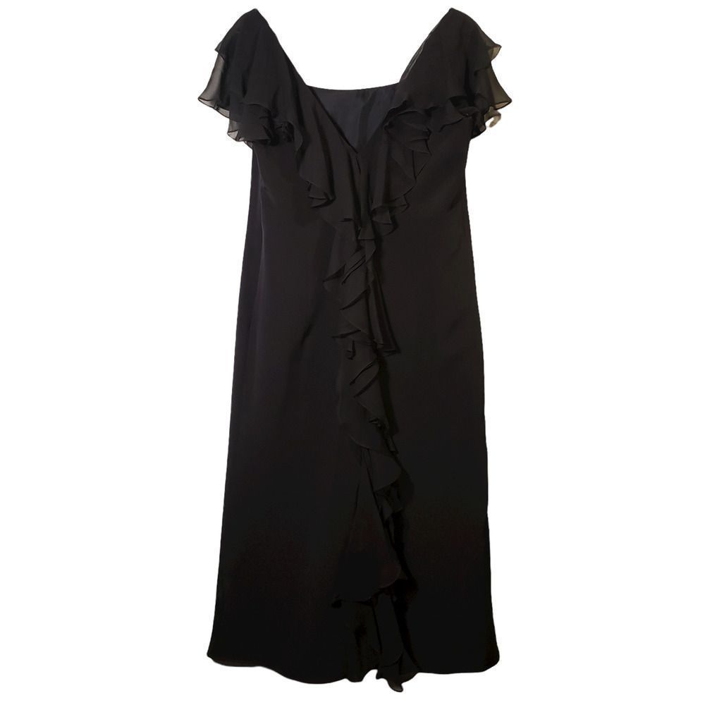 Rickie Freeman Teri Jon 100% Silk Straight Dress Black Women's Size 10 - Picture 5 of 7